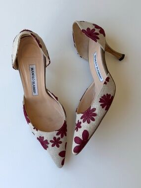 Manolo Blahnik vintage floral d’Orsay heels, IT 36.5